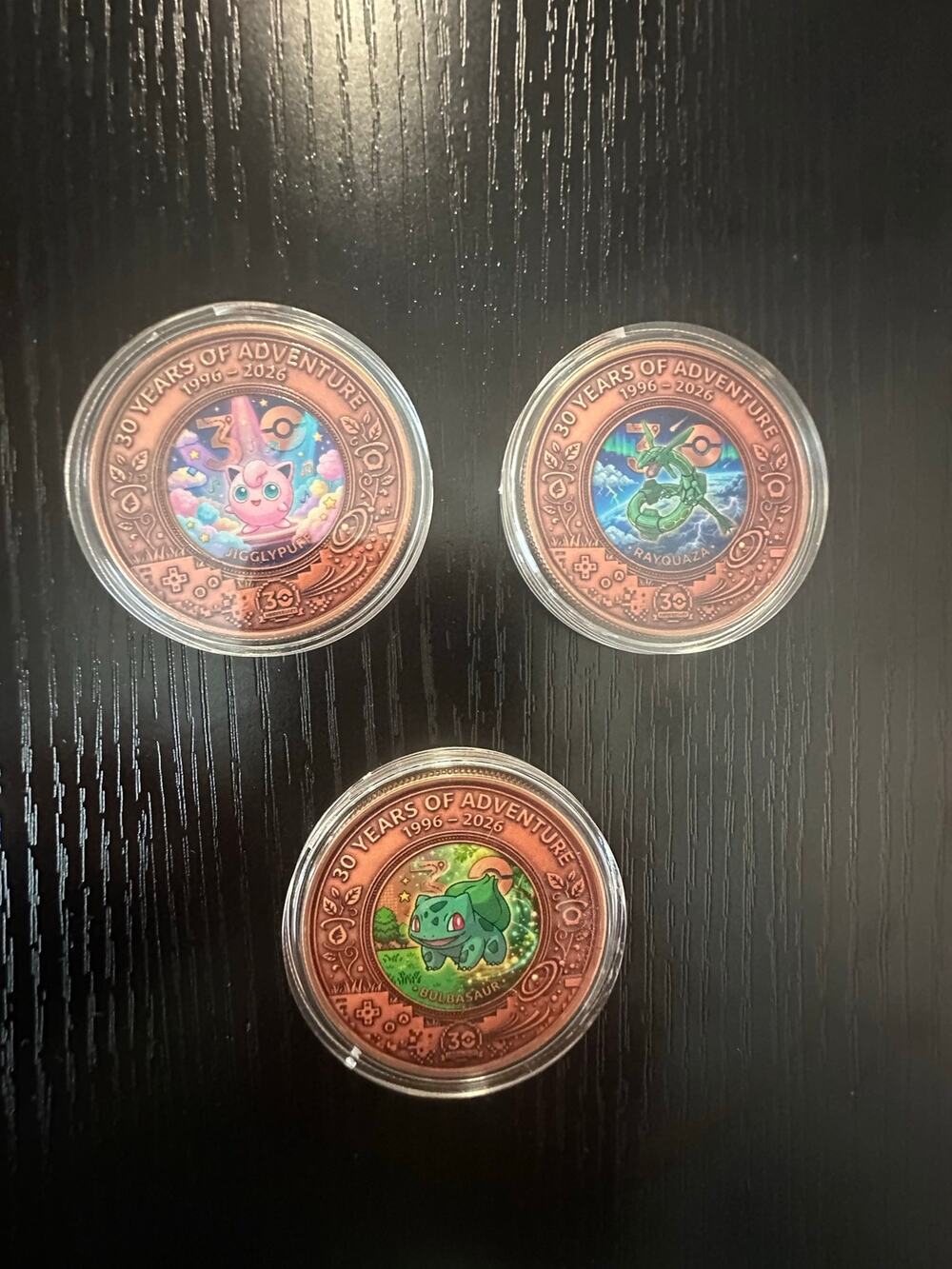 Pokemon 30th Anniversary 3 Coin Copper Set Jigglypuff Rayquaza Bulbasaur